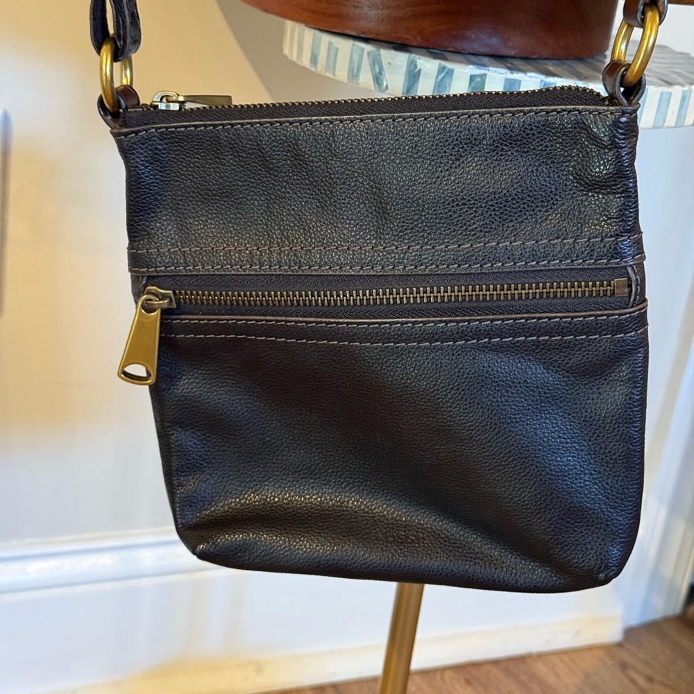 Universal Thread Dark Leather Black Crossbody Bag - image 1